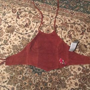 Vintage suede top!  Rose 🌹 embroidered.  Halter